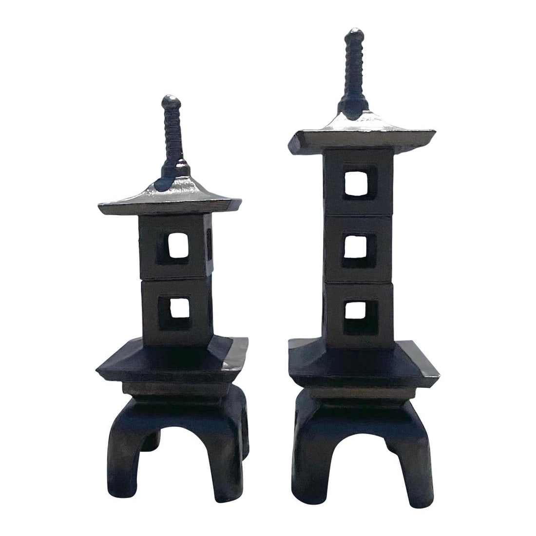 Mid-Century Modern Concrete Pagoda Set of 2 Onyx: Mid-Century Modern Concrete Pagoda Set of 2 Onyx This Vintage Mid-Century Modern Stacked Concrete Pagodas Set of 2 showcases the quintessential American Mid-Century Modern style, featuring a sleek, ge