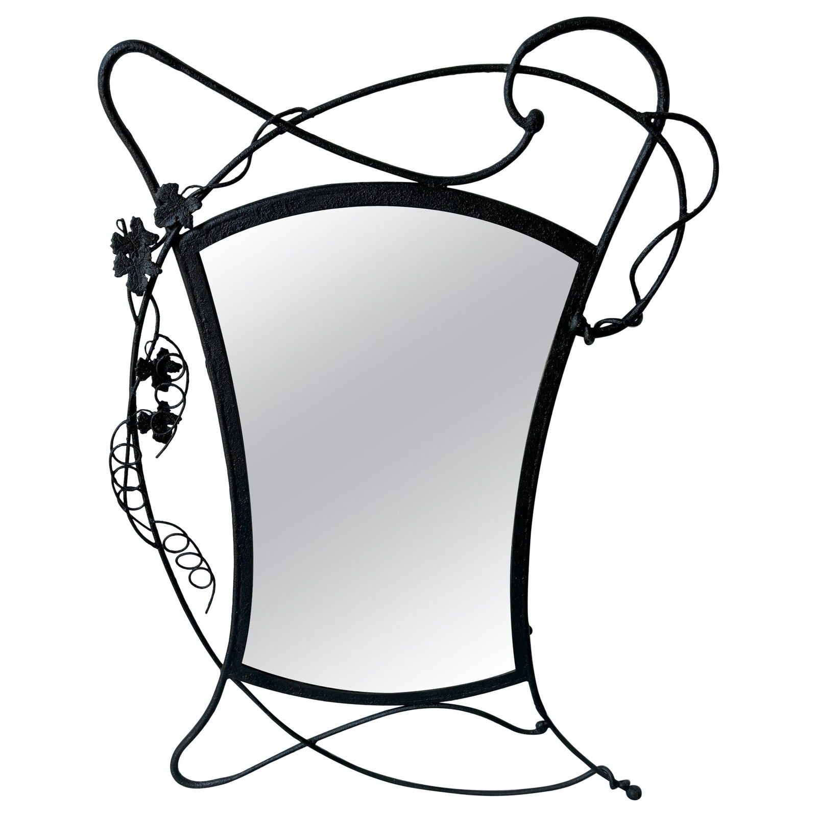 Postmodern Forged Iron Mirror Inspired by Albert Paley 1980s: Postmodern Forged Iron Mirror Inspired by Albert Paley 1980s This striking postmodern forged iron mirror, inspired by the work of Albert Paley, showcases exceptional craftsmanship and design. Crafted