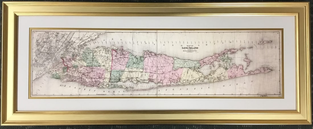 Long Island 1800s Reproduction Map Custom Framed Art Print (1 of 6)