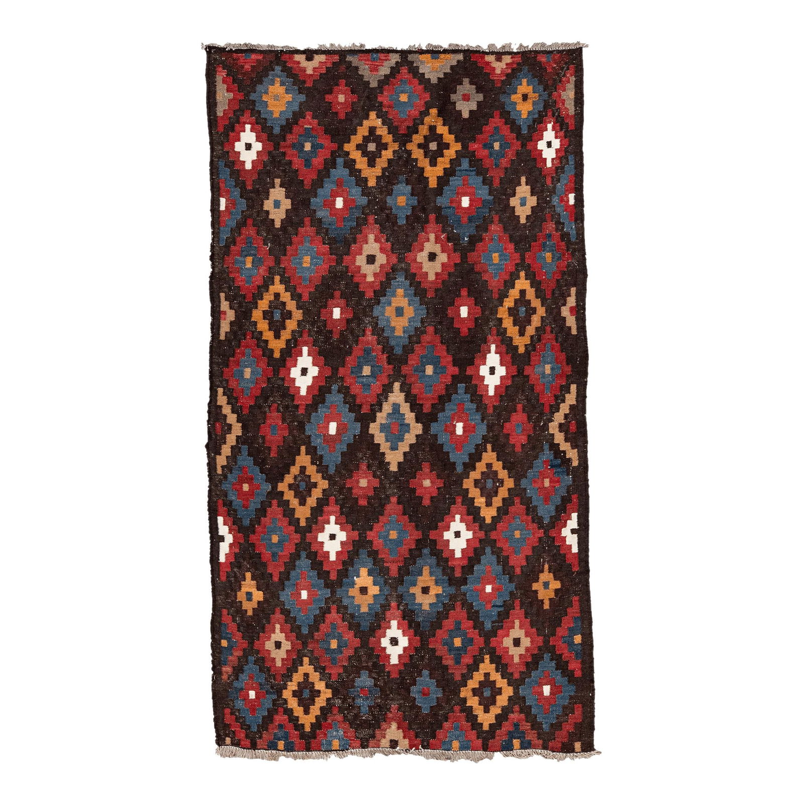 Vintage Handmade Kilim Wool Runner Red Geometric 4'8" x 8'10" (1 of 10)