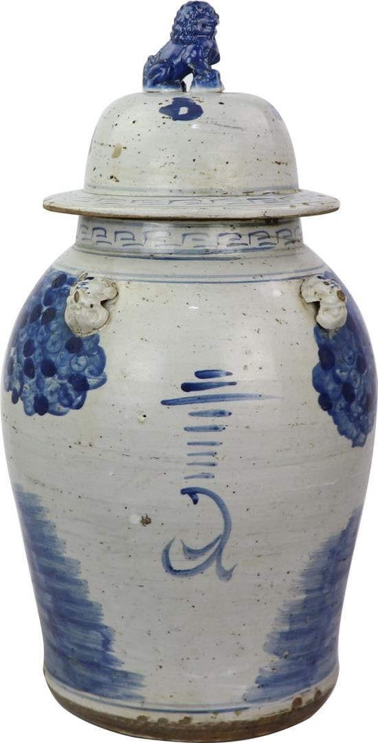Hand-Crafted Vintage Style Ceramic Temple Jar Blue White 24 Inches: Hand-Crafted Vintage Style Ceramic Temple Jar Blue White 24 Inches This exquisite vintage-style ceramic temple jar is a stunning addition to any elegant decor. Hand-crafted with meticulous attention t