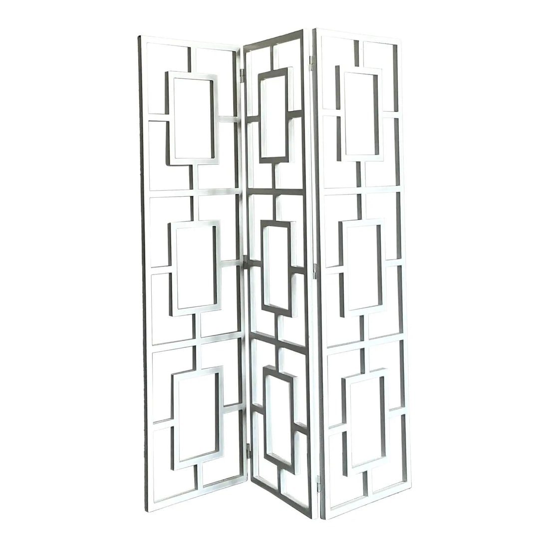 Vintage Hollywood Regency 3-Panel Block Folding Screen in White Lacquer (1 of 7)