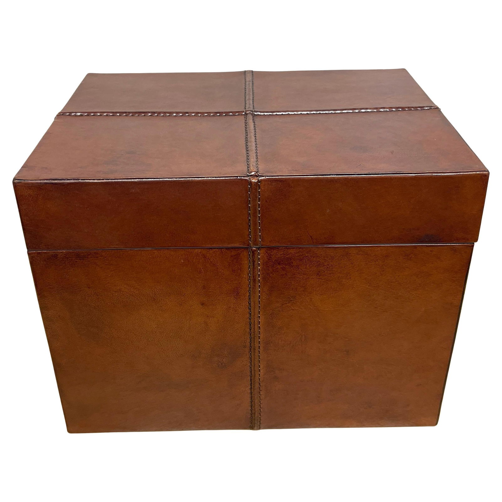 French Modern Hand-Crafted Leather Table Box with Quatrefoil Lid (1 of 12)