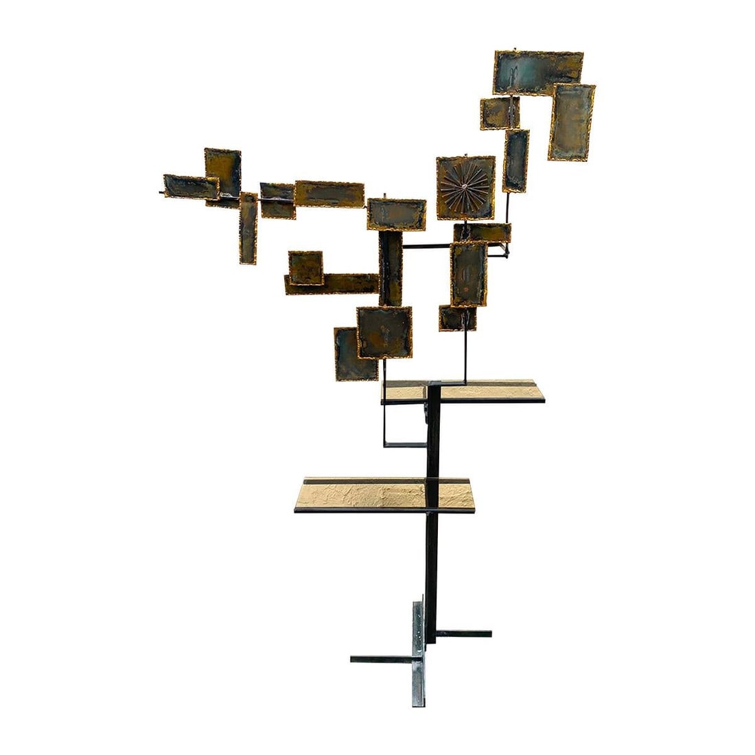 Paul Evans Style Brutalist Iron Etagere with Glass Shelves (1 of 10)