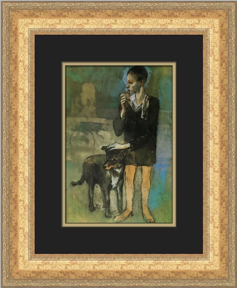 Pablo Picasso A Boy with a Dog Custom Framed Print 19x16: Pablo Picasso A Boy with a Dog Custom Framed Print 19x16 This striking custom framed print titled 'A Boy with a Dog' by Pablo Picasso is a captivating piece that showcases a blend of Abstract Expressi