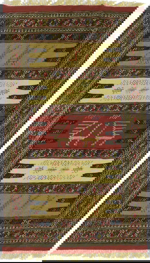 Handmade 3'3 x 5'7 Sumak Herati Wool Rug Multicolor Geometric Tribal Design (1 of 13)