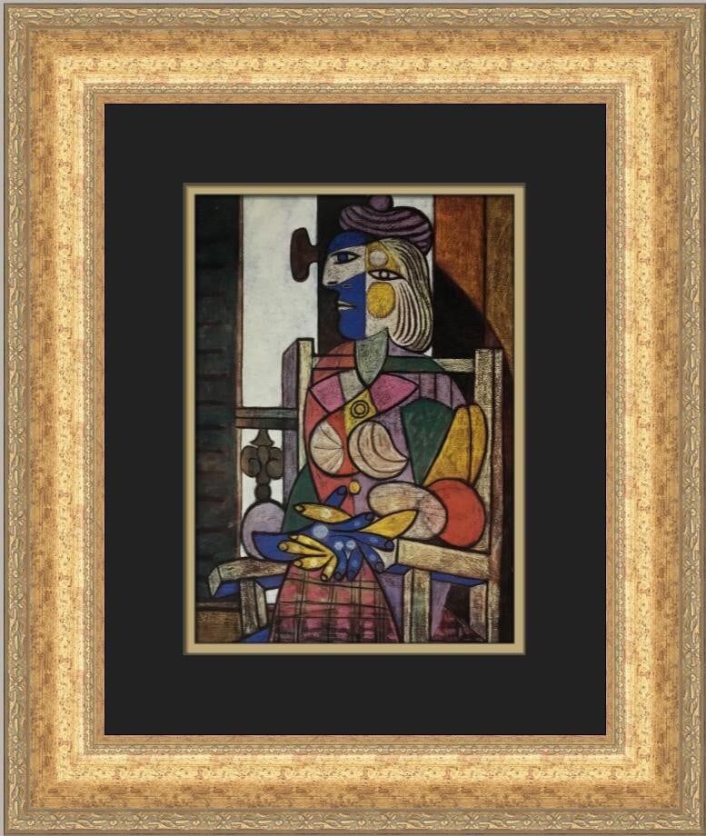 Pablo Picasso Marie-Therese Seated Custom Framed Offset Lithograph Print: Pablo Picasso Marie-Therese Seated Custom Framed Offset Lithograph Print This stunning print titled "Marie-Therese Seated" by Pablo Picasso showcases the artist's signature style of Abstract Expressio