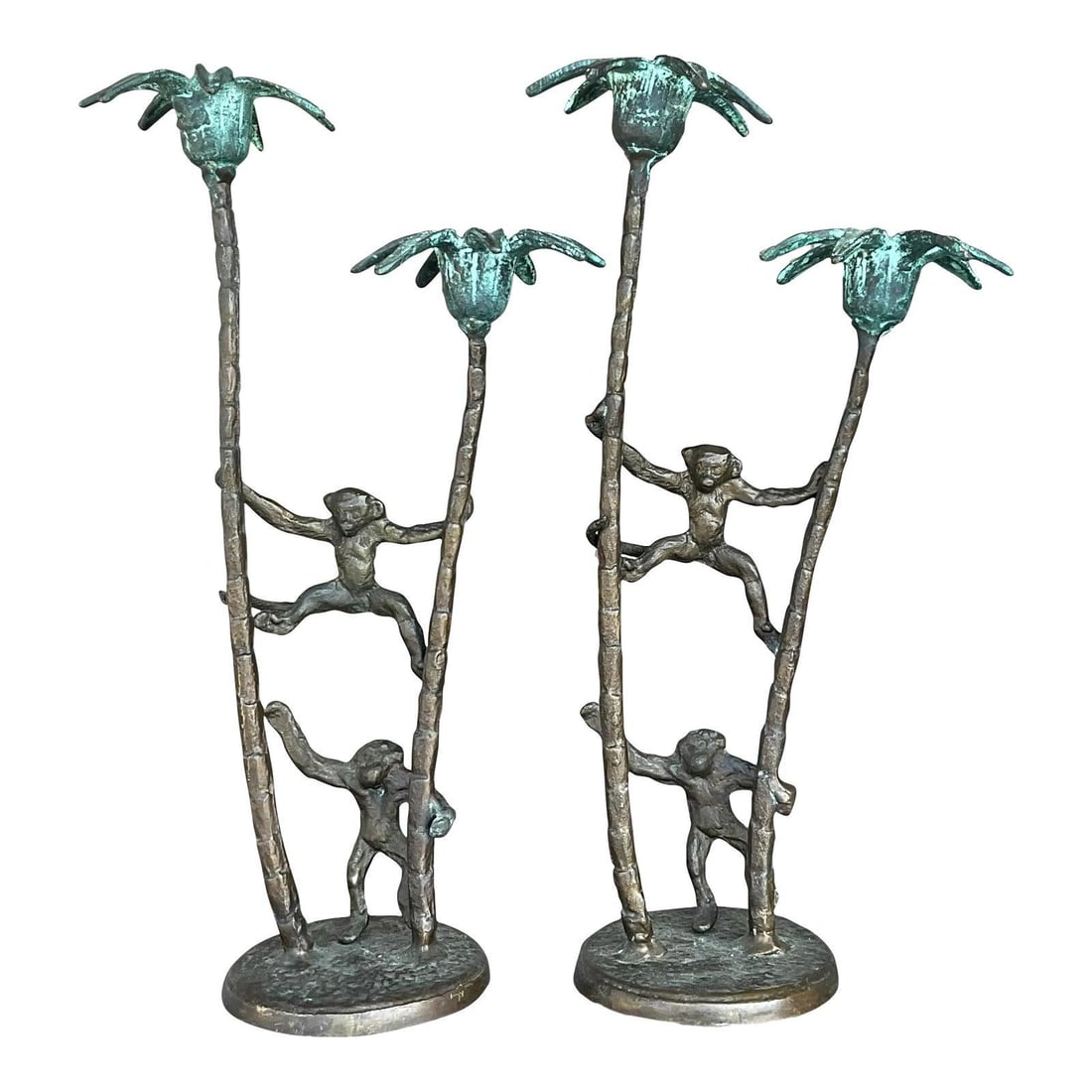 Vintage Coastal Palm Tree Monkey Candlesticks - Pair of 2 (1 of 5)