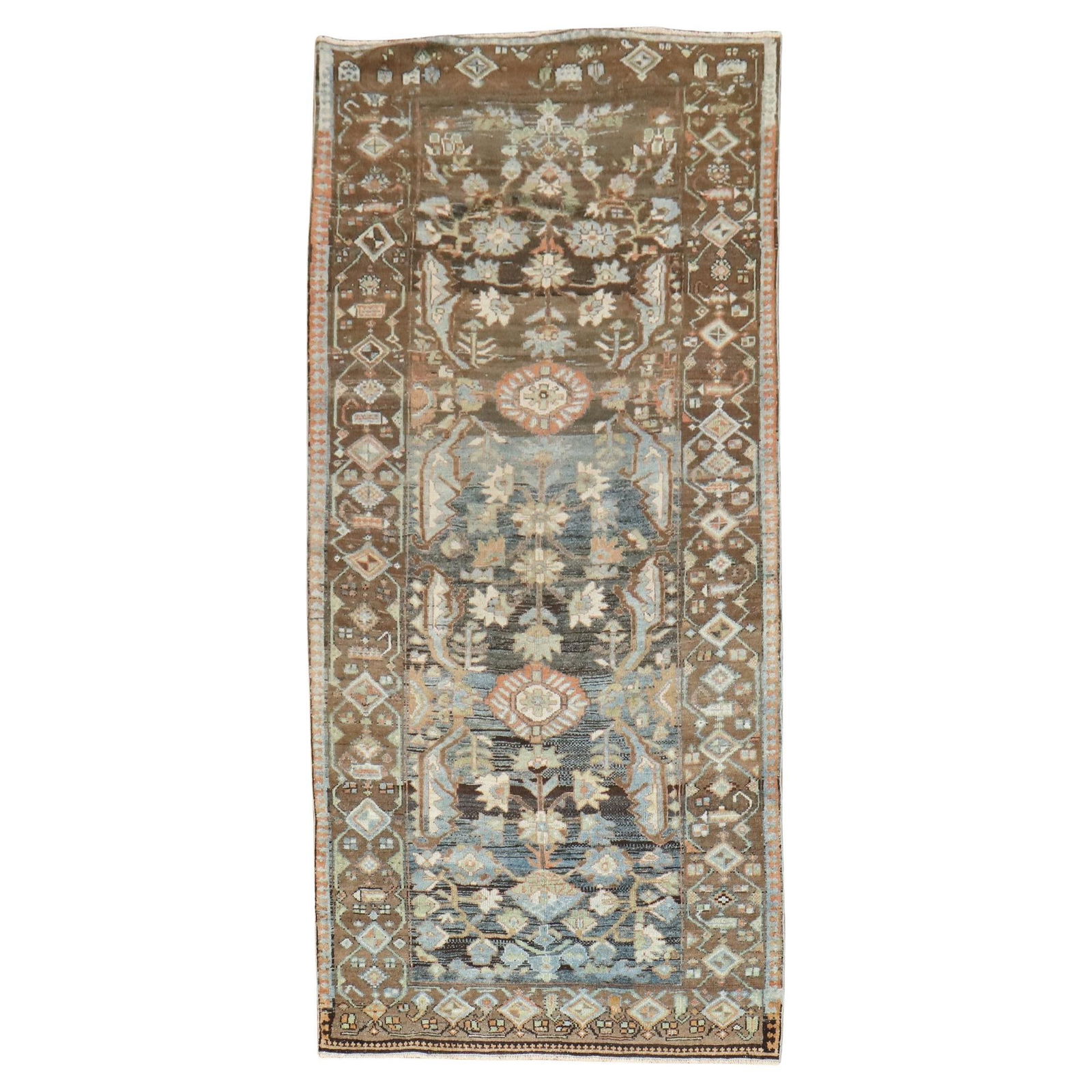 Zabihi Collection Hand-Woven Brown Persian Kurd Rug 51 x 103 in: Zabihi Collection Hand-Woven Brown Persian Kurd Rug 51 x 103 in Discover the exquisite craftsmanship of this early 20th Century brown Persian Kurd rug, hand-woven from high-quality wool. With a tribal