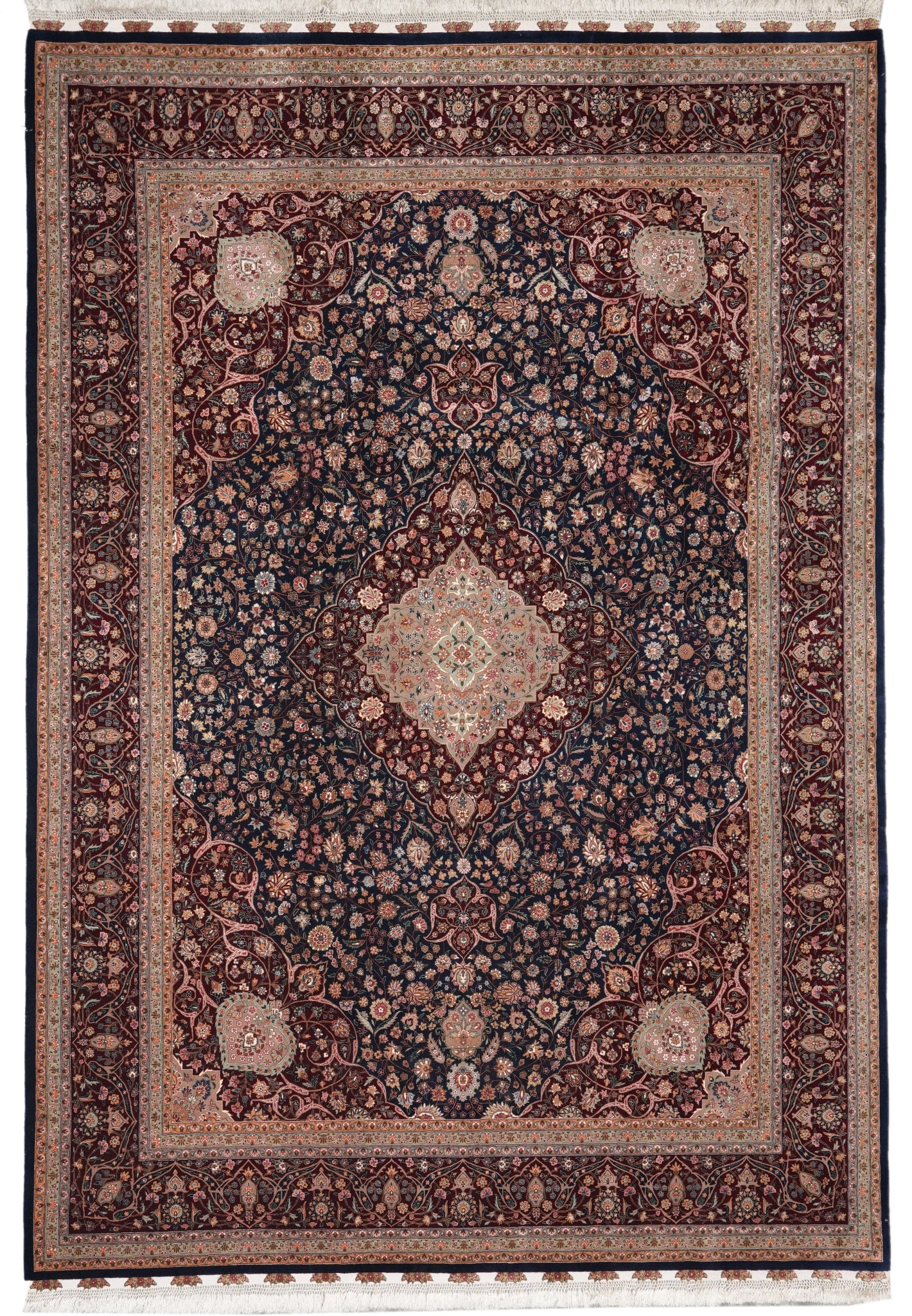 Handmade 8.7 x 12.2 Navy Blue Wool Silk Rug from Pakistan (1 of 14)