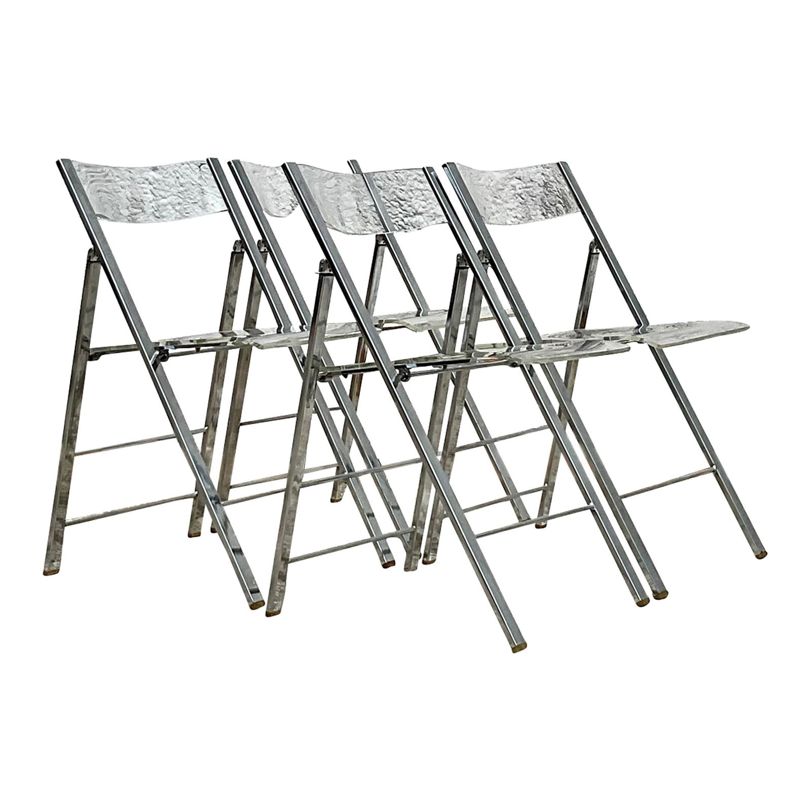 Set of 4 Vintage Boho Chrome Metal Folding Chairs (1 of 9)