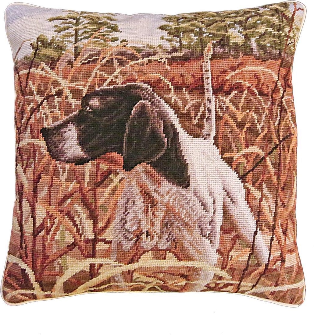 Handmade Bird Dog Throw Pillow with Velvet Back 18x18: Handmade Bird Dog Throw Pillow with Velvet Back 18x18 Enhance your home decor with this exquisite Handmade Bird Dog Cushion. This throw pillow features a charming bird dog design and is crafted with a