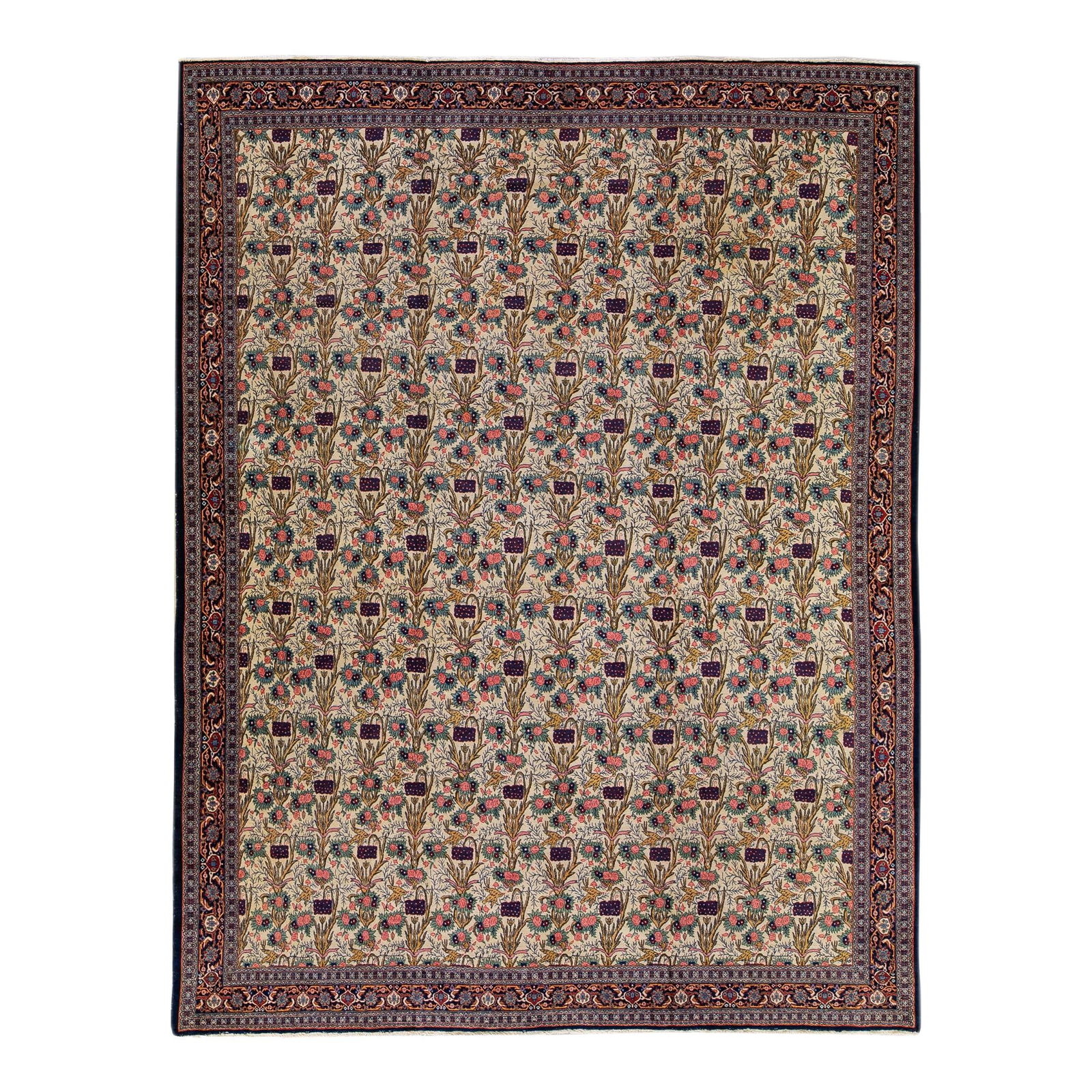 Antique Persian Tehran Hand-Knotted Wool Floral Rug 10'5 x 13'9 (1 of 10)