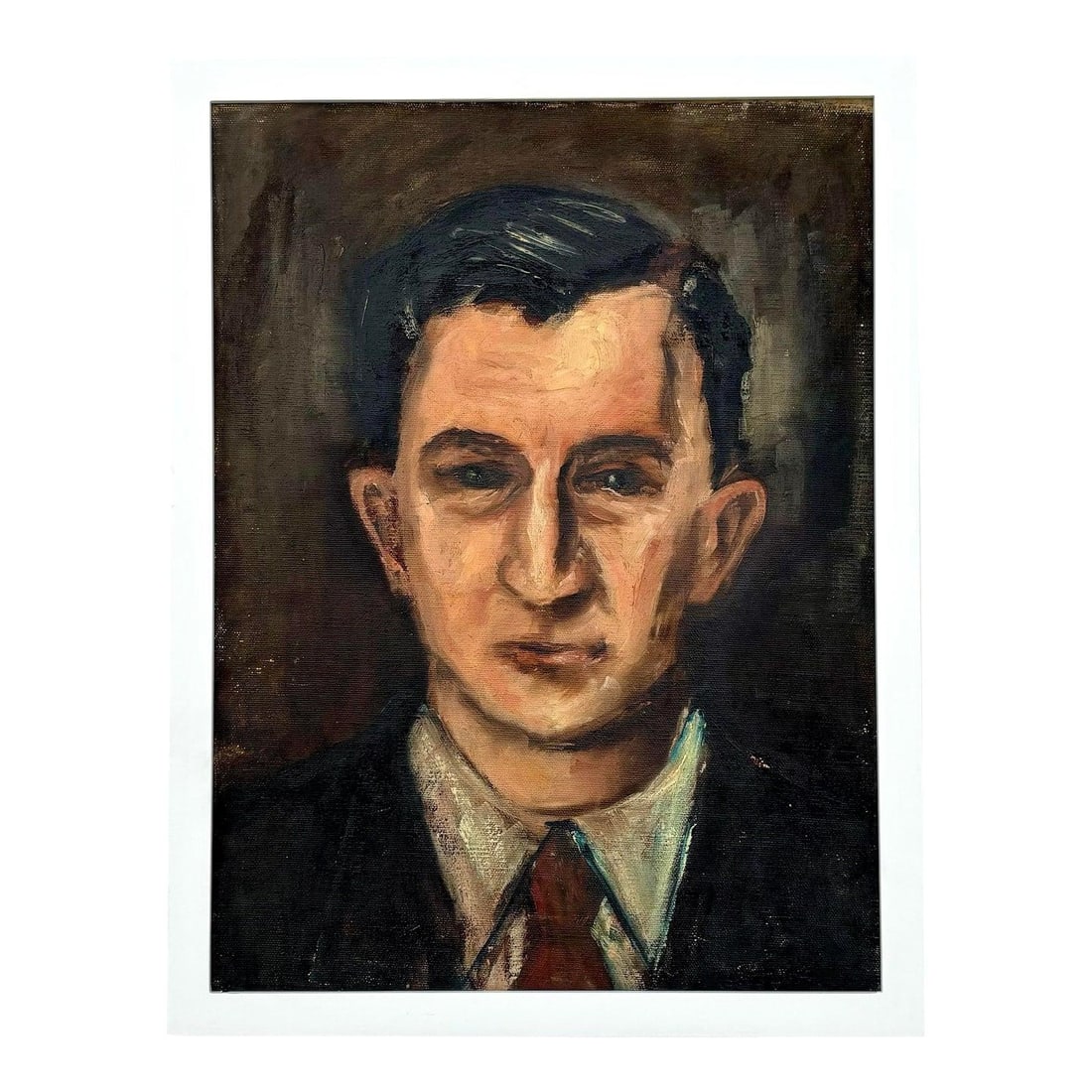 Vintage Boho Portrait of Somber Man on Board 6 x 12: Vintage Boho Portrait of Somber Man on Board 6 x 12 This vintage boho portrait painting features a man with a composed yet somber expression, beautifully rendered in earthy, muted tones. His dark hair