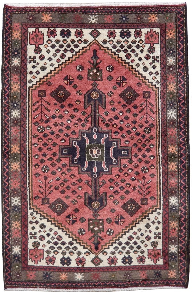 Persian Hamadan Rug 3.2 x 4.9 Pink Handwoven Accent Carpet (1 of 6)