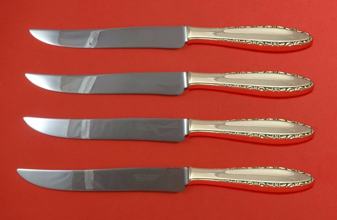 Lunt Lace Point Sterling Silver Steak Knife Set 4pc Texas Sized (1 of 1)