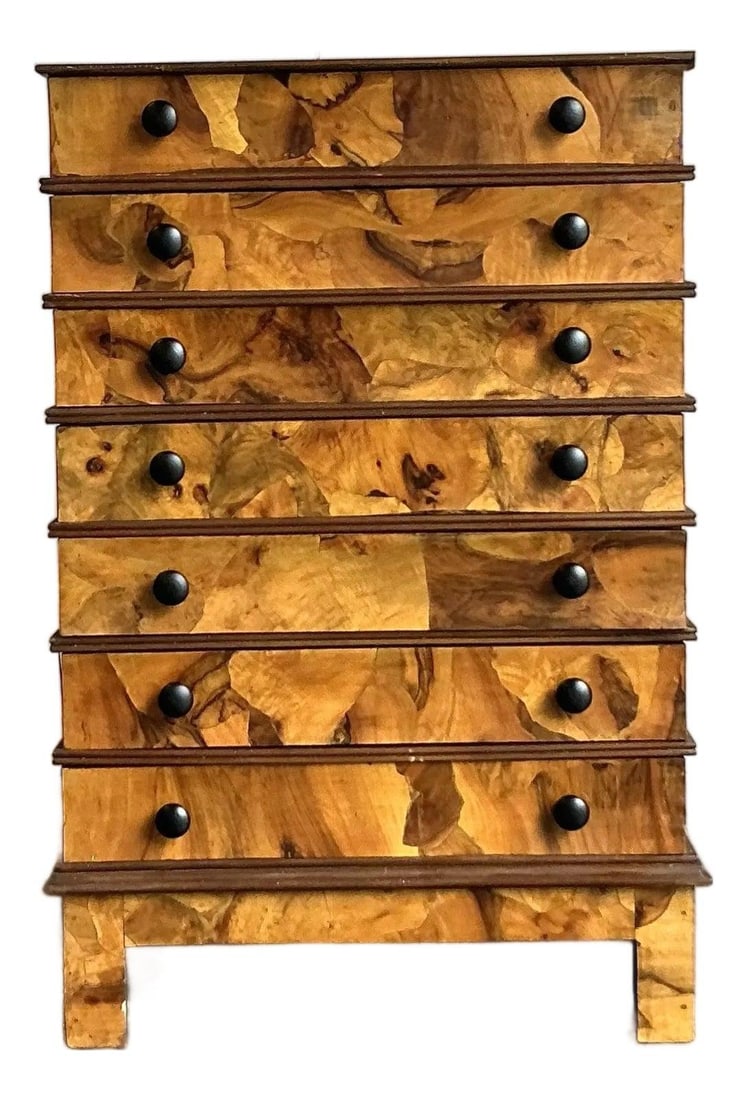 Vintage Italian Burl Wood Flip Top Chest of Drawers: Vintage Italian Burl Wood Flip Top Chest of Drawers Discover the charm of this vintage Italian chest of drawers, a stunning piece that combines clever design with whimsical craftsmanship. This unique