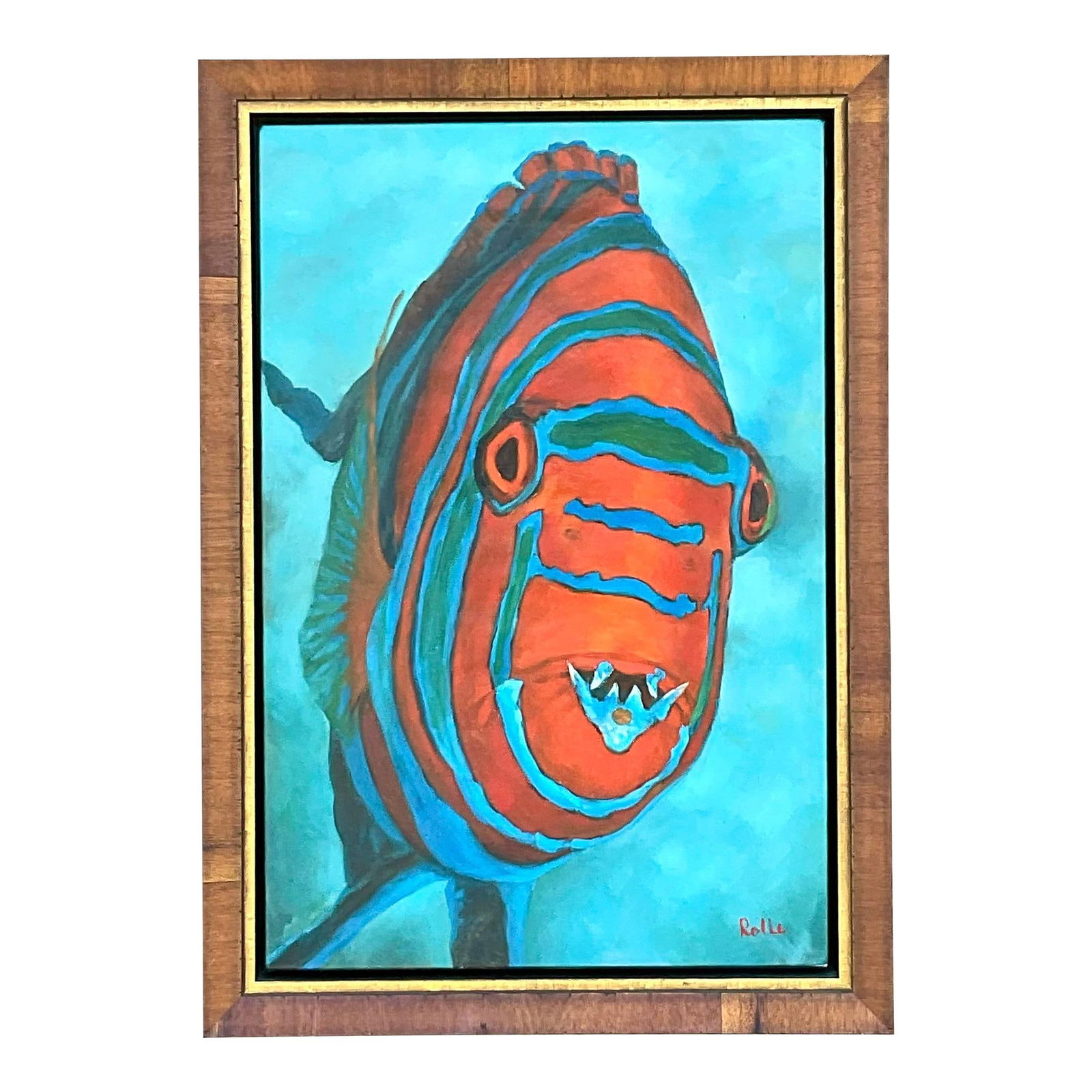 Vintage Coastal Oil Painting of Fish Signed by Artist (1 of 8)