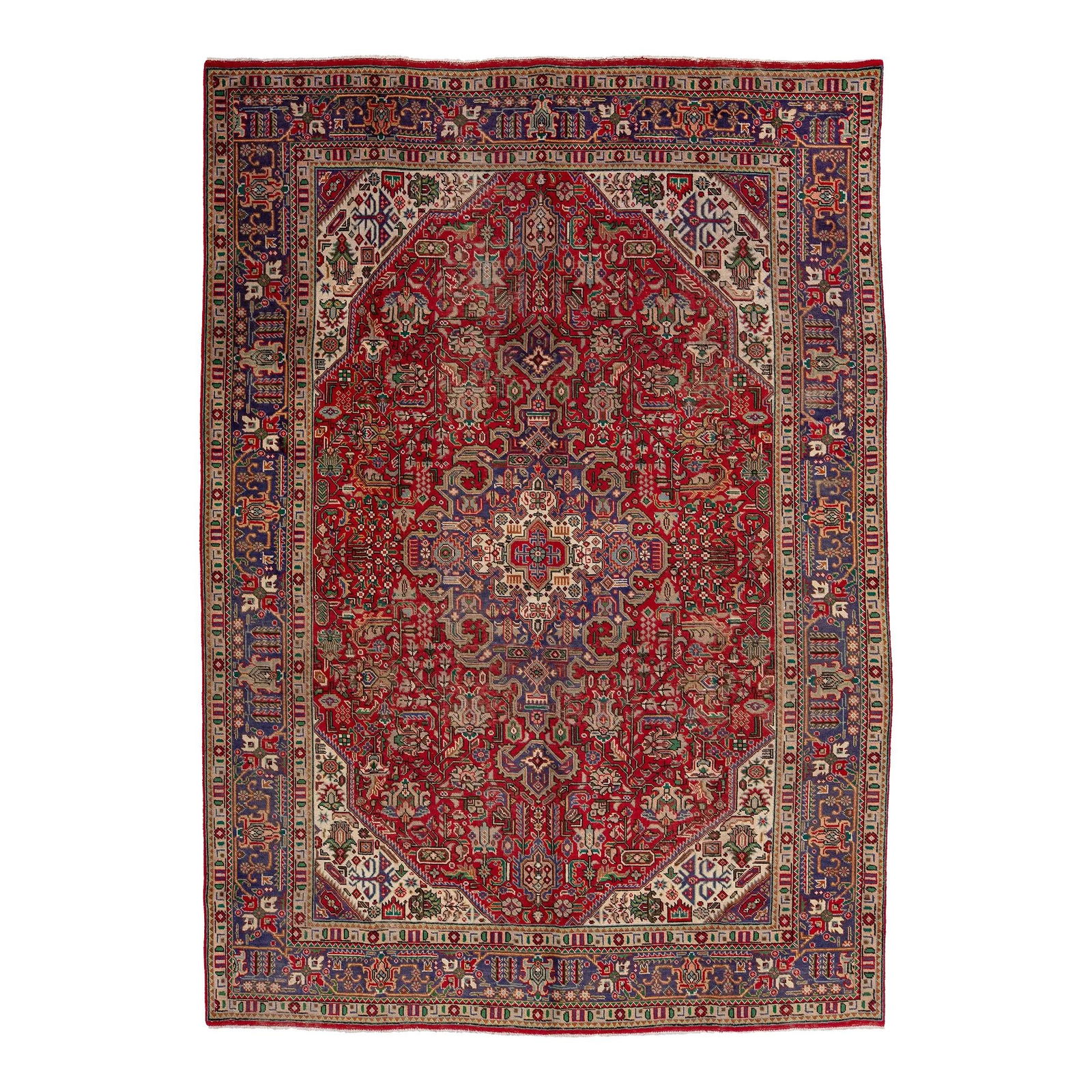 Vintage Persian Tabriz Hand-Knotted Red Wool Rug 7'10 x 11'1 (1 of 7)