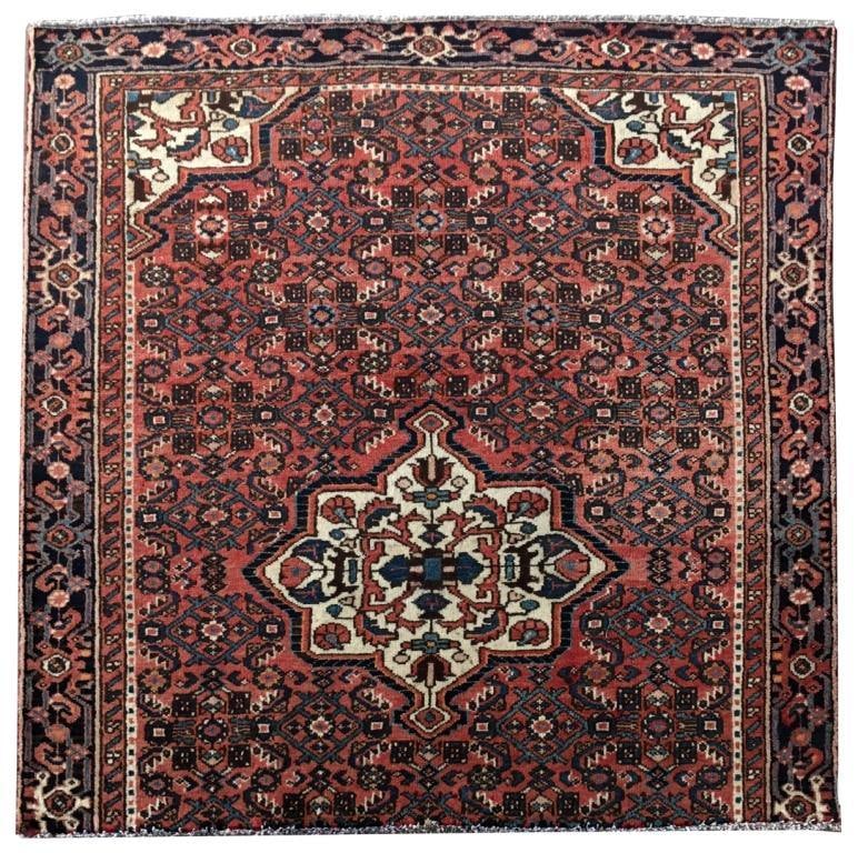4.7' Ivory Square Persian Hamadan Bijar Rug Handwoven in Iran: 4.7' Ivory Square Persian Hamadan Bijar Rug Handwoven in Iran Free continental US Shipping Introducing the exquisite 4.7' x 4.7' Ivory Square Persian Hamadan Bijar Rug, a handcrafted masterpiece that