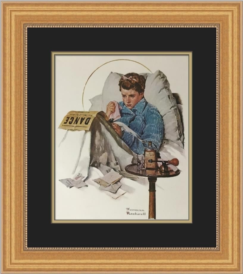 Norman Rockwell The Cold Custom Framed Print Americana 1975: Norman Rockwell The Cold Custom Framed Print Americana 1975 This stunning print by renowned artist Norman Rockwell, titled "The Cold," showcases the charm of Americana art. Produced in 1975, this medi