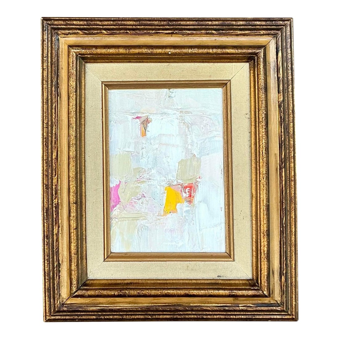 Vintage Boho Abstract Oil Painting in Gilt Frame 12 x 10: Vintage Boho Abstract Oil Painting in Gilt Frame 12 x 10 Transform your space with this stunning vintage boho abstract oil painting on canvas. This original artwork features a captivating composition