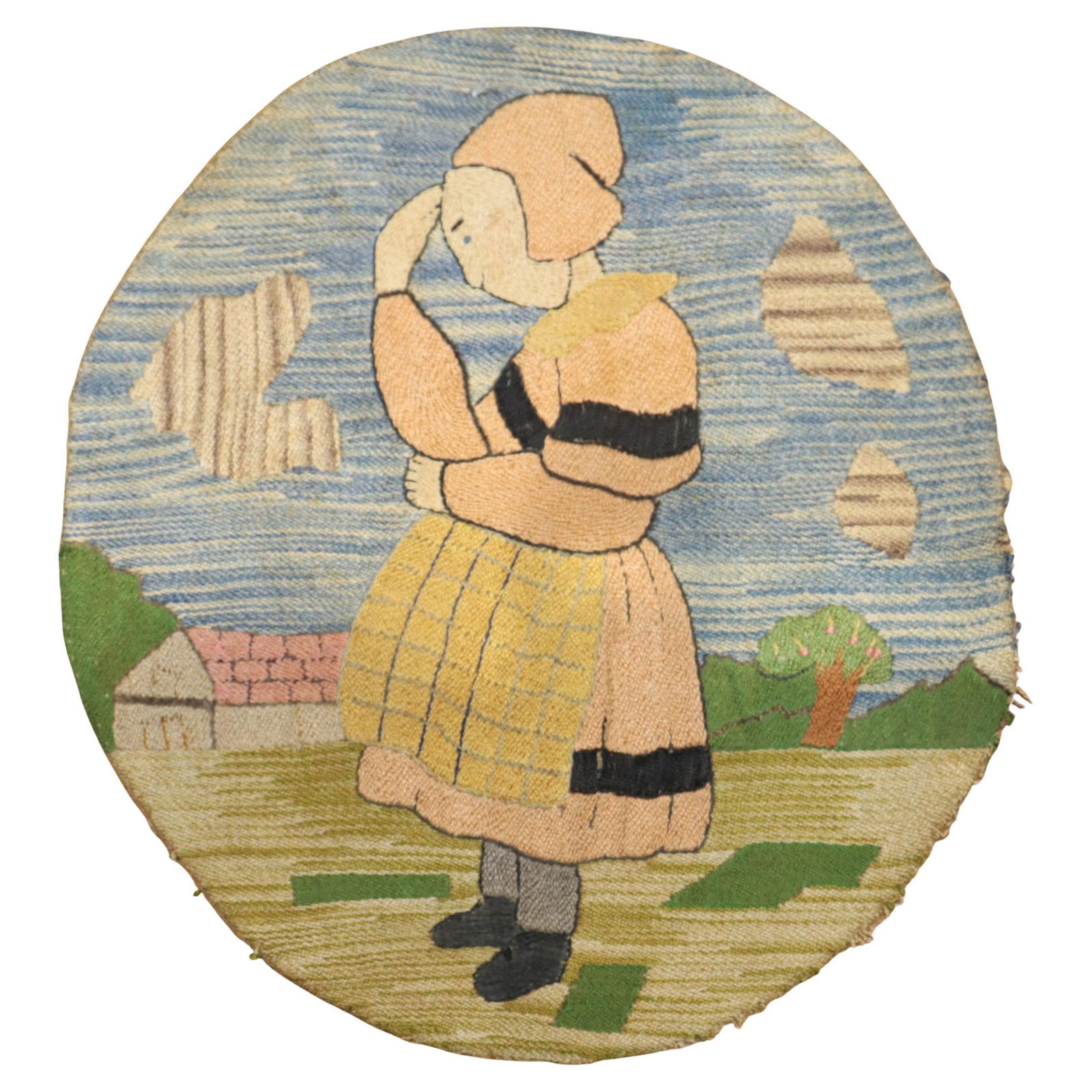 Grenfell Hooked Round Rug Woman in Bonnet 12in Handmade Canadian Folk Art (1 of 6)