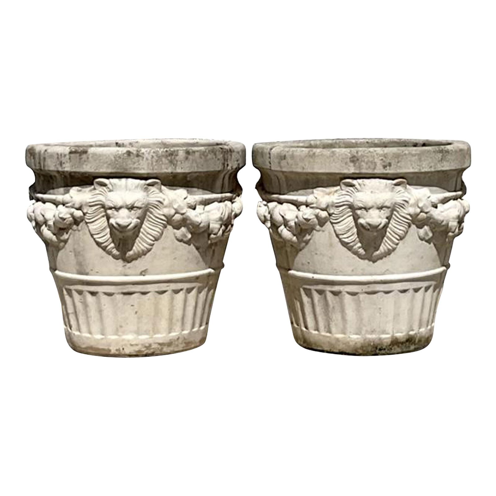 Vintage Regency Pair of Alabaster Concrete Lion Head Planters (1 of 8)