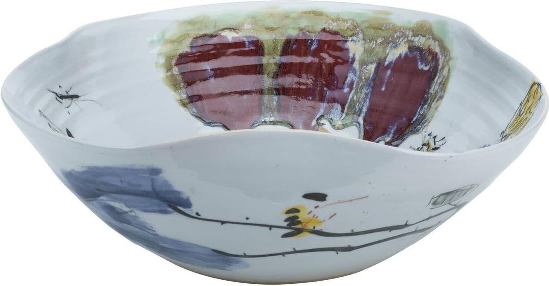 Handcrafted Oxblood Ceramic Lotus Swirl Bowl 16x16 (1 of 6)