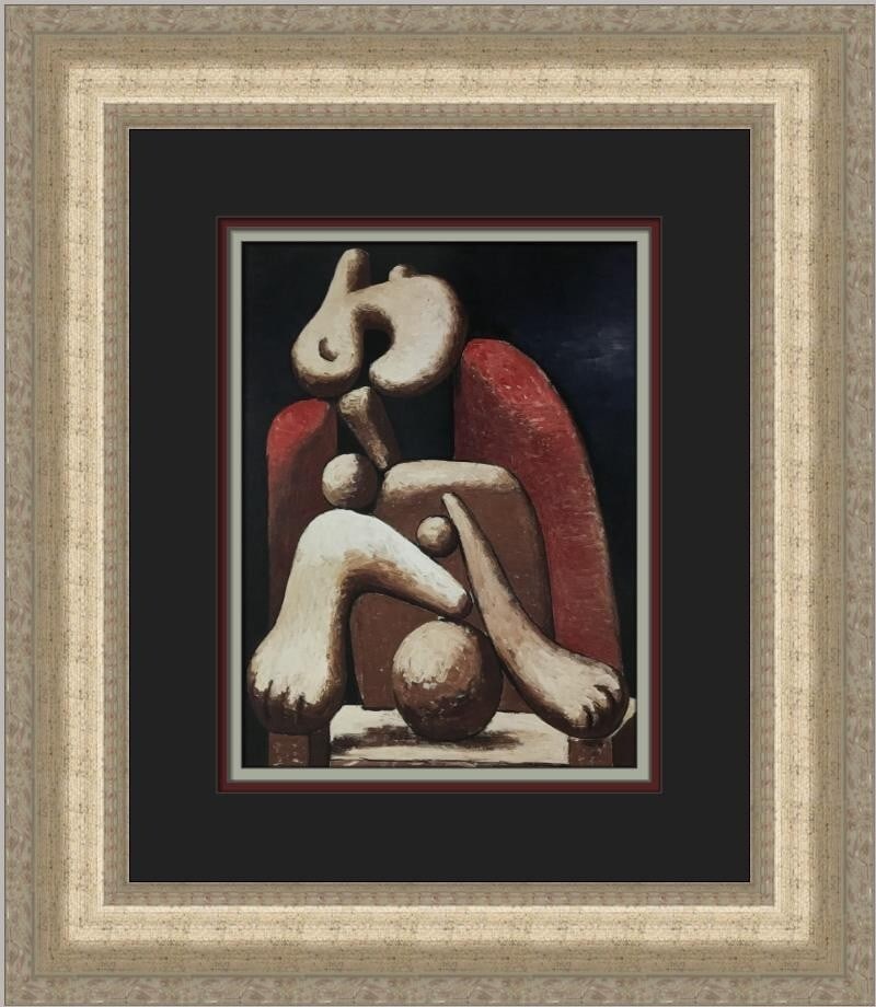 Pablo Picasso Portrait of Marie-Therese Framed Print 1996: Pablo Picasso Portrait of Marie-Therese Framed Print 1996 This stunning custom framed print features Pablo Picasso's renowned work, "Portrait of Marie-Therese in a Red Armchair II," capturing the esse