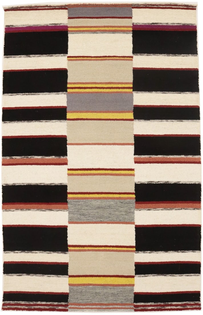 5x8 Wool Area Rug Modern Multicolor Striped Hand-Tufted Carpet for Kids Room (1 of 18)