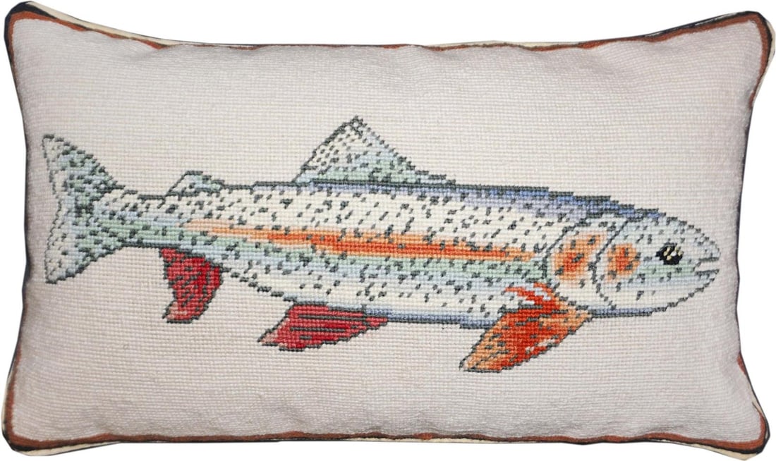 Rainbow Trout Handmade Needlepoint Pillow 12x21 Inches (1 of 1)