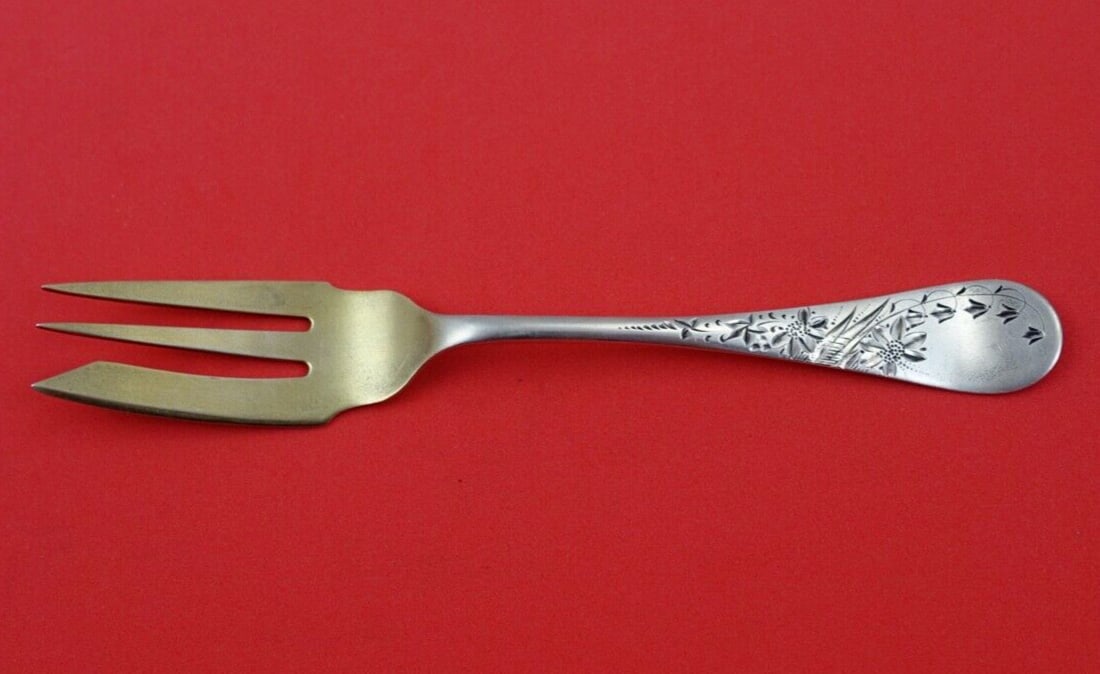 Wood & Hughes Antique Lily Engraved Sterling Silver Pastry Fork 6 in (1 of 3)
