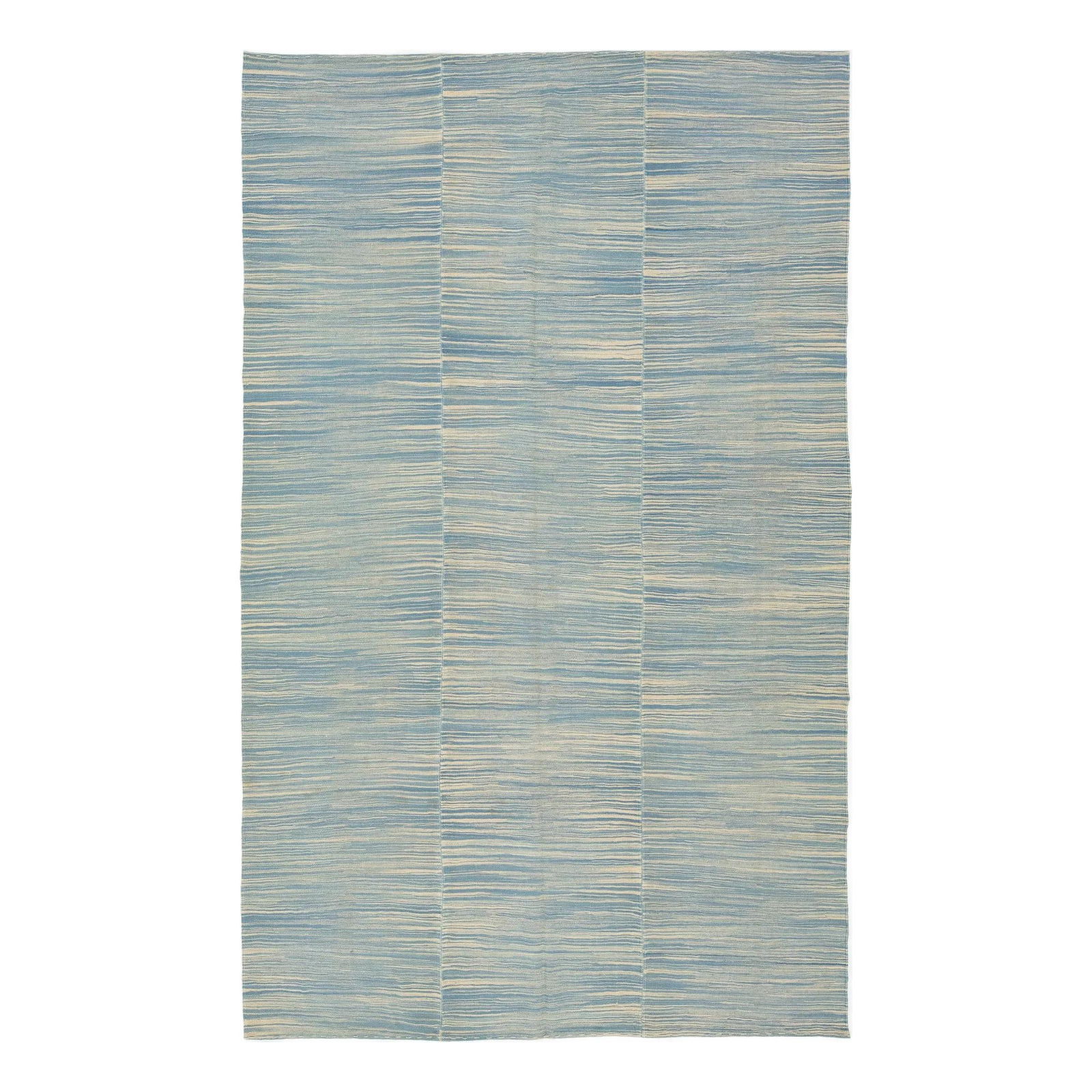 Contemporary Turkish Kilim Wool Rug Blue Beige 6'8 x 10'11: Contemporary Turkish Kilim Wool Rug Blue Beige 6'8 x 10'11 Enhance your living space with this exquisite 21st-century contemporary Turkish kilim, a hand-knotted wool rug that showcases a stunning abst