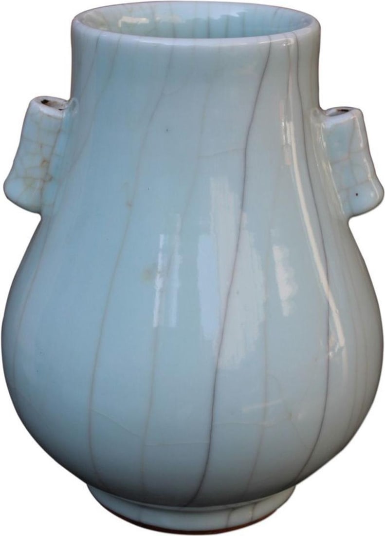 New Handmade Celadon Ceramic Double Ear Vase Asian Antique Style: New Handmade Celadon Ceramic Double Ear Vase Asian Antique Style This exquisite handmade celadon vase showcases a distinctive crackled finish, embodying a charming antique or vintage style. Crafted fr