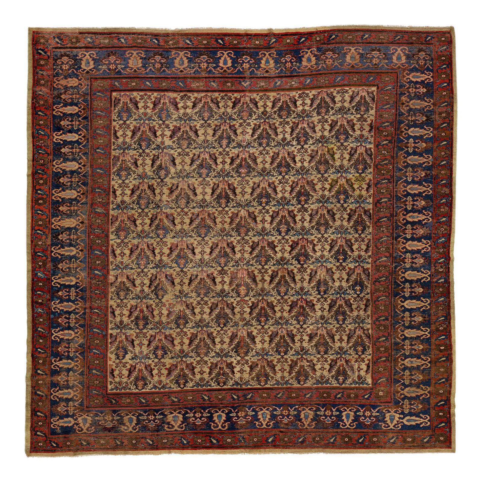 1920s Antique Agra Wool Rug 12' x 12' Brown Floral Design (1 of 7)
