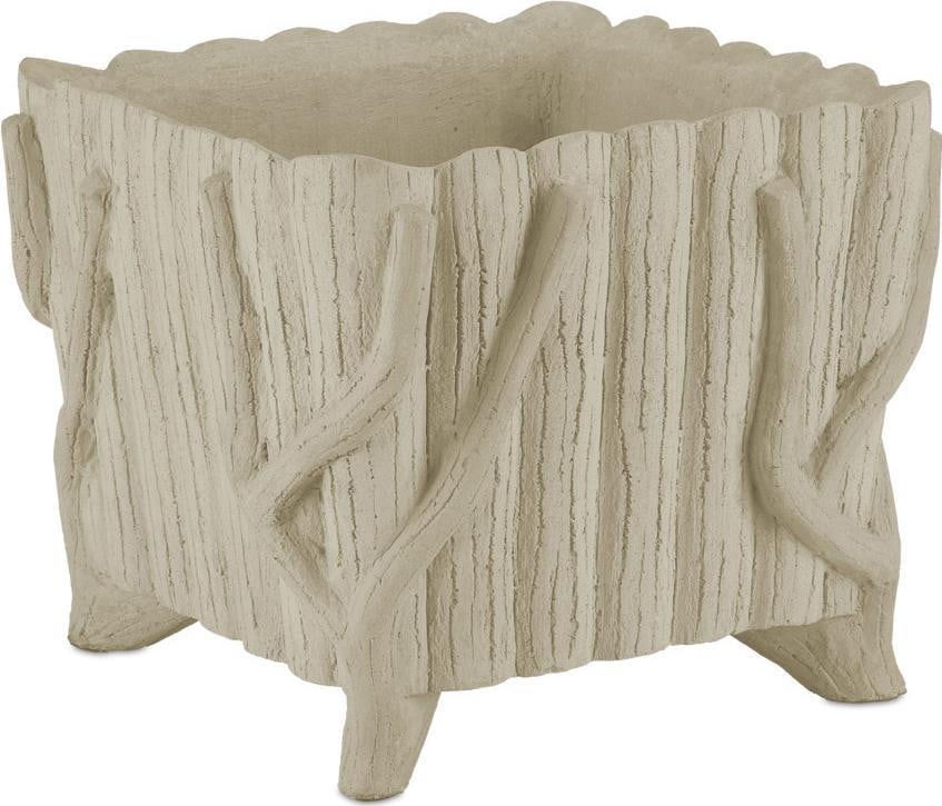 Currey Faux Bois Concrete Planter 14H 16W 16D Rustic Style: Currey Faux Bois Concrete Planter 14H 16W 16D Rustic Style Introducing the Portland Vintage Style Concrete Faux Bois Planter, designed to bring a touch of rustic charm to your outdoor space. This squa