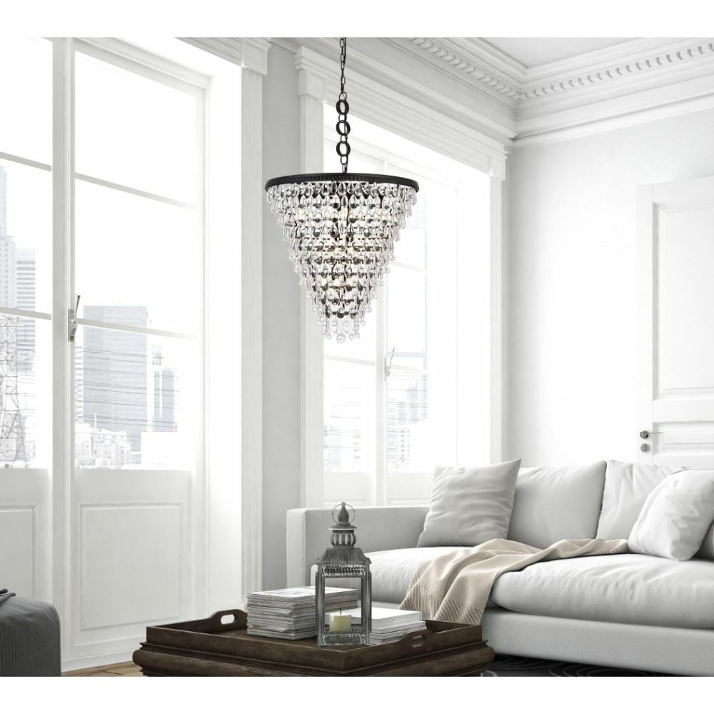 Living District Nordic 7-Light Black and Clear Crystal Chandelier 26 inch: Living District Nordic 7-Light Black and Clear Crystal Chandelier 26 inch Illuminate your space with this stunning 7-light crystal chandelier, featuring a modern design in a sleek black and clear fini