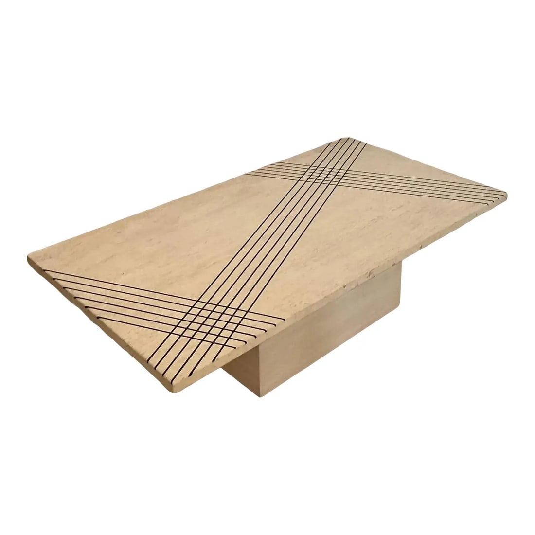 Vintage Italian Travertine Coffee Table with Scored Design (1 of 10)