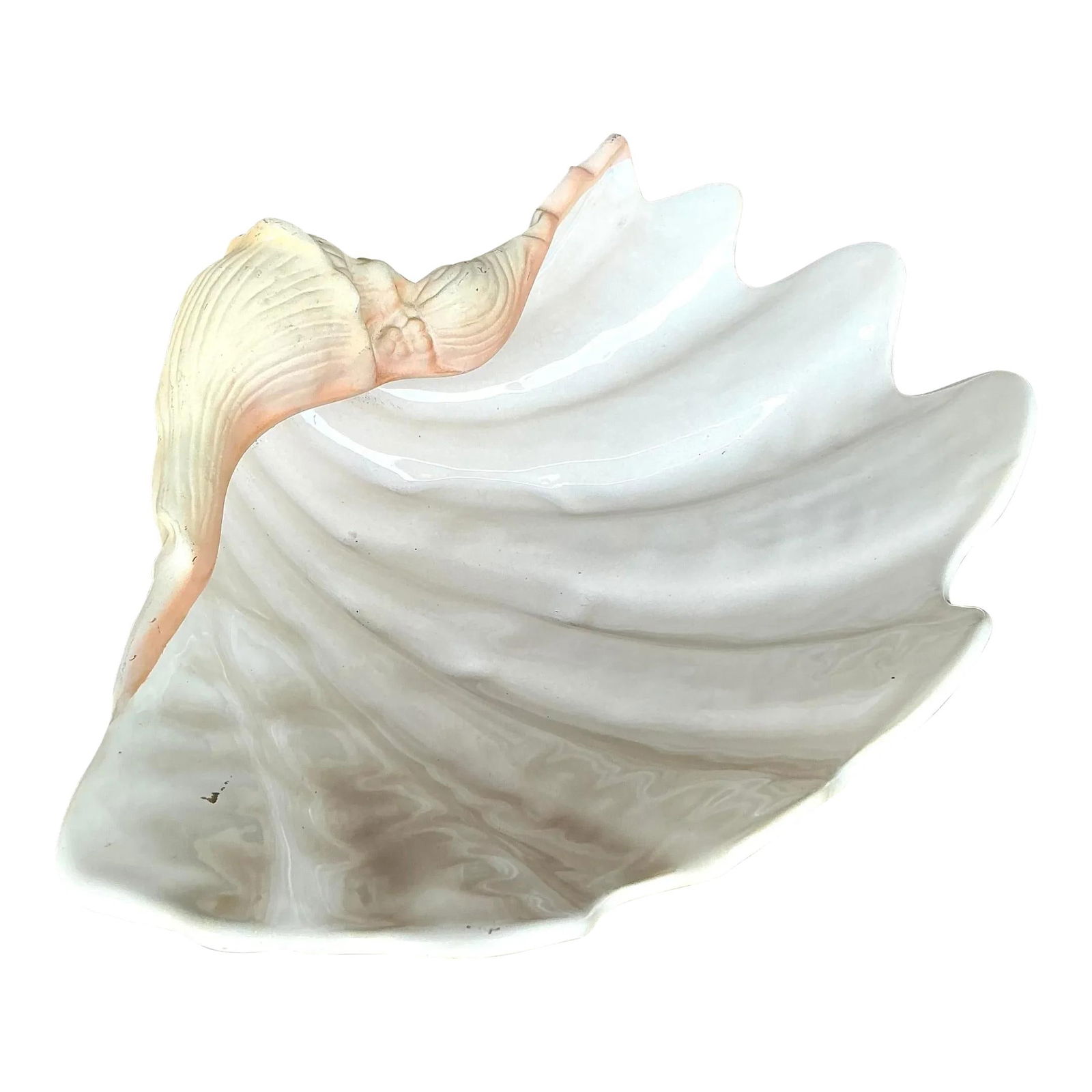 Vintage Coastal Ceramic Clam Shell Antique White Decor 16 x 12 (1 of 9)