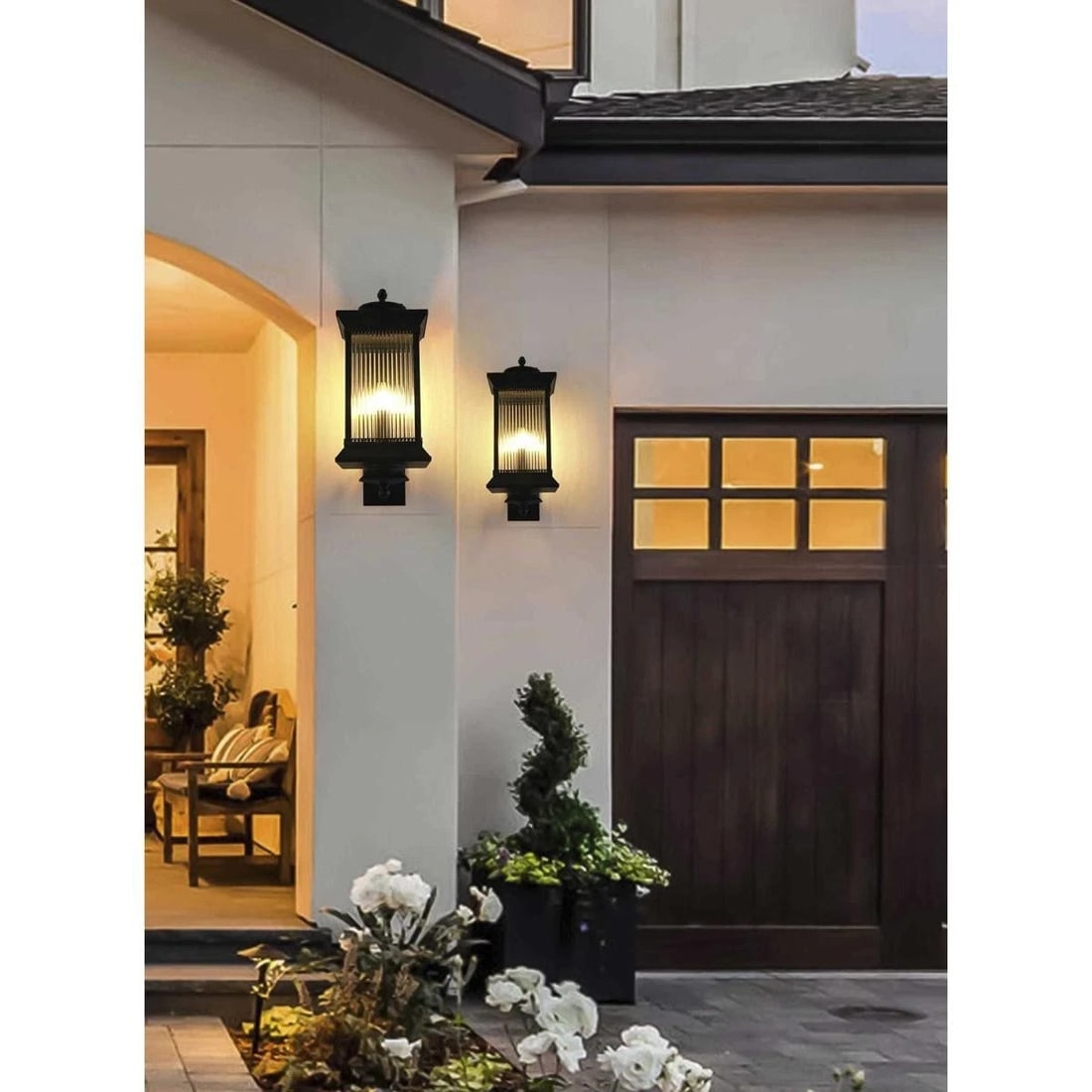 Collins 27.5in Black Outdoor Wall Sconce Ribbed Glass Lantern: Collins 27.5in Black Outdoor Wall Sconce Ribbed Glass Lantern Illuminate your outdoor spaces with this elegant Wall Sconce Light Fixture. Designed in a traditional style, it features a durable black f