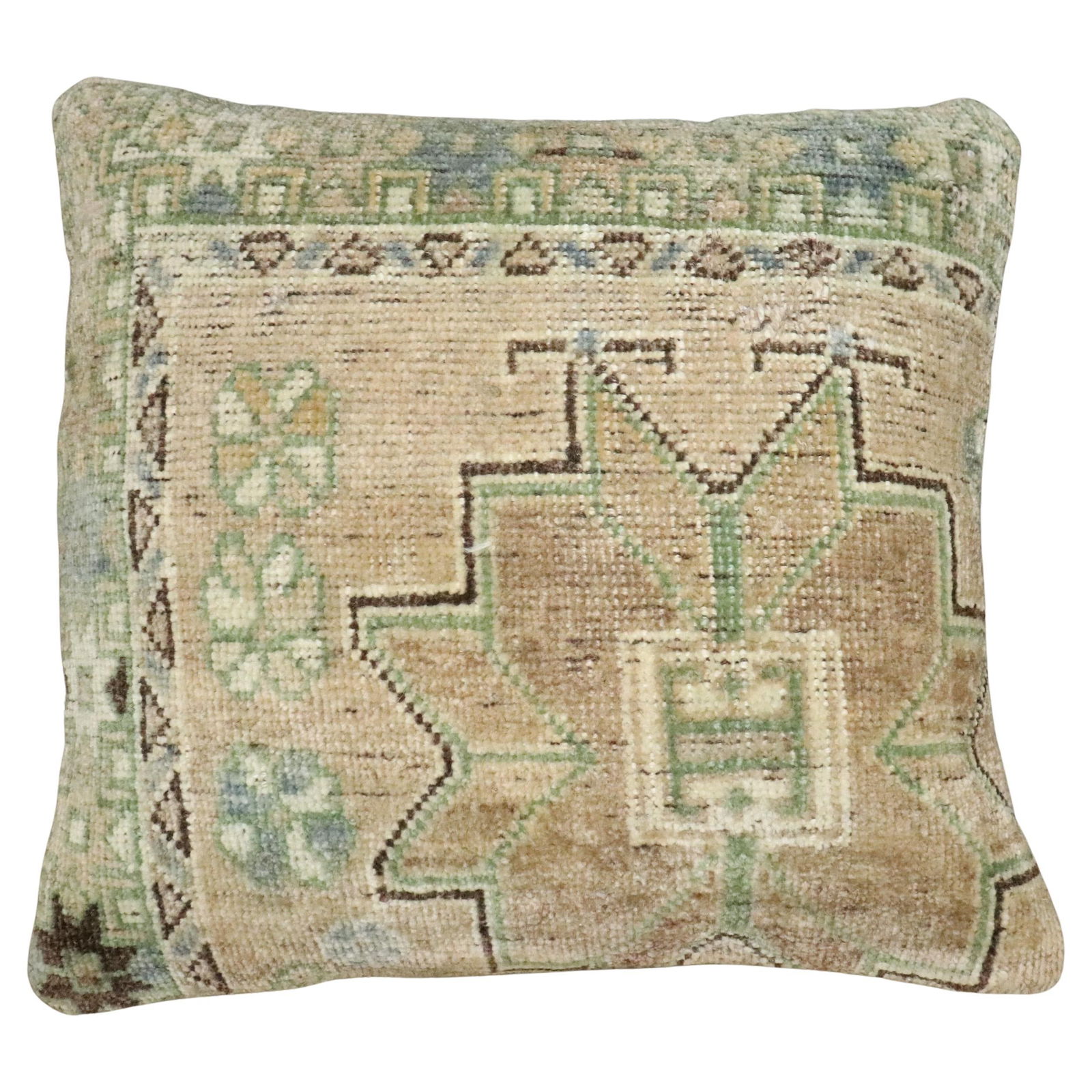 Zabihi Collection Hand-Knotted Folk Art Turkish Rug Pillow 16 x 17: Zabihi Collection Hand-Knotted Folk Art Turkish Rug Pillow 16 x 17 Enhance your living space with this exquisite Square Turkish Rug Pillow from the Zabihi Collection. Crafted from a mid-20th-century T