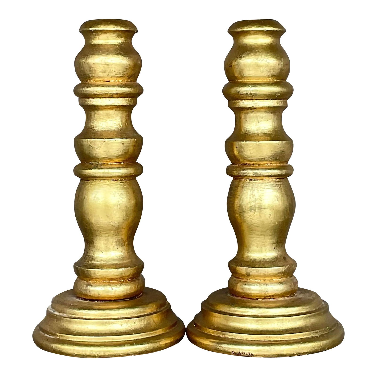 Chic Vintage Gilt Wood Candlesticks Pair 16in Gold Finish (1 of 7)