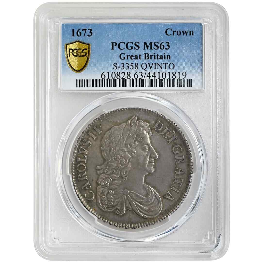 1673 Crown Silver Coin Charles II PCGS MS63 Rare Great Britain (1 of 4)