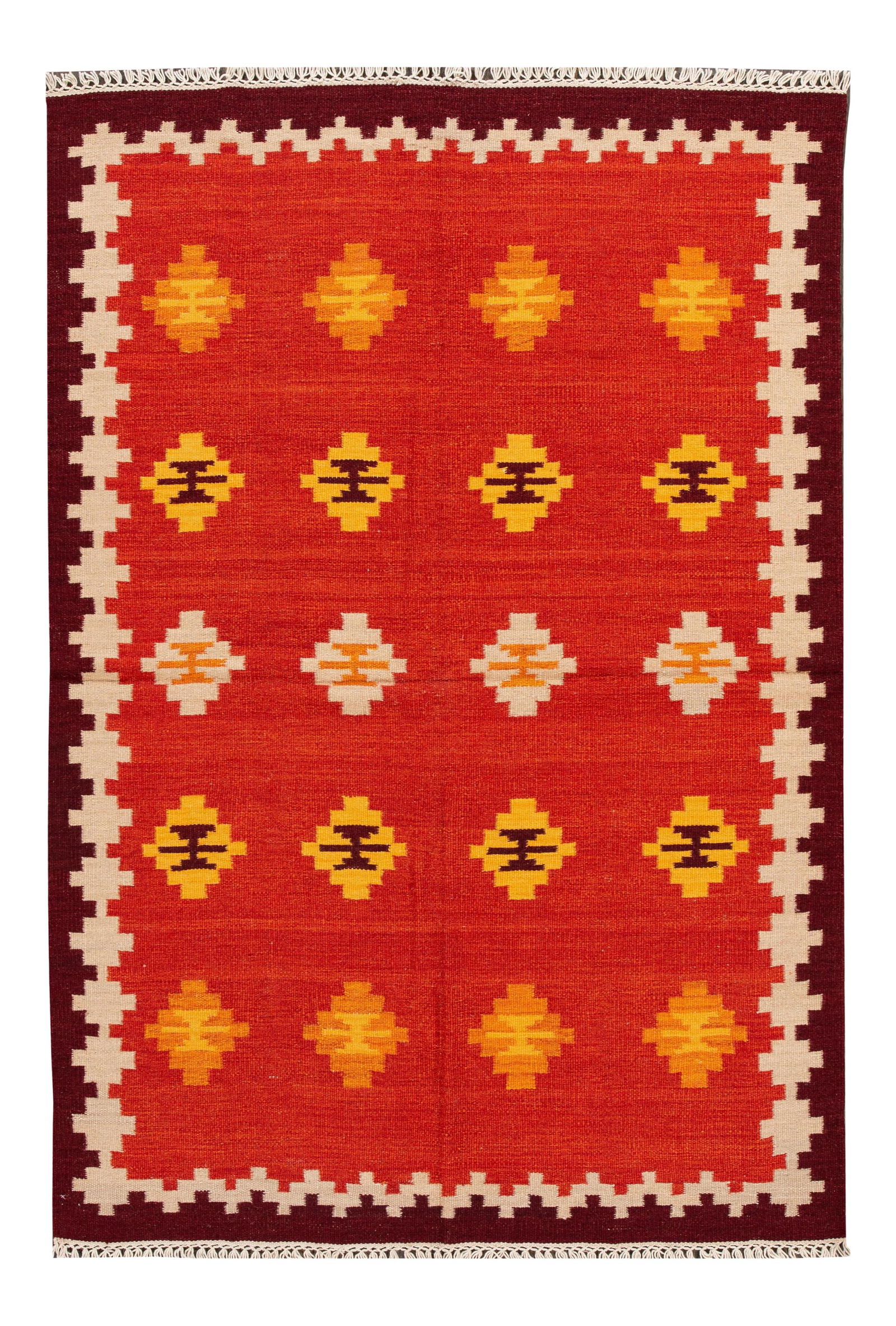 Vibrant Orange Hand-Woven Modern Kilim Rug 5'5" x 8'3" (1 of 10)