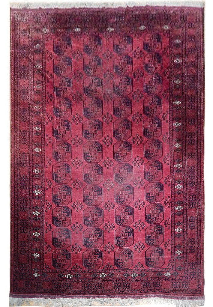 10.7 x 16 Burgundy Antique Afghan Turkmen Bokhara Rug Hand-Knotted Wool (1 of 6)