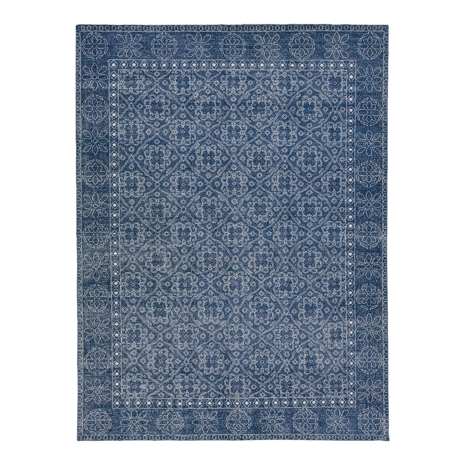 Turkish Handmade Navy Blue Wool Rug Floral Trellis Design 9' x 12'1 (1 of 10)