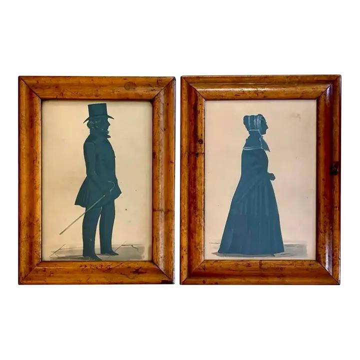 Vintage Boho Silhouette Art in Burled Wood Frame (1 of 5)