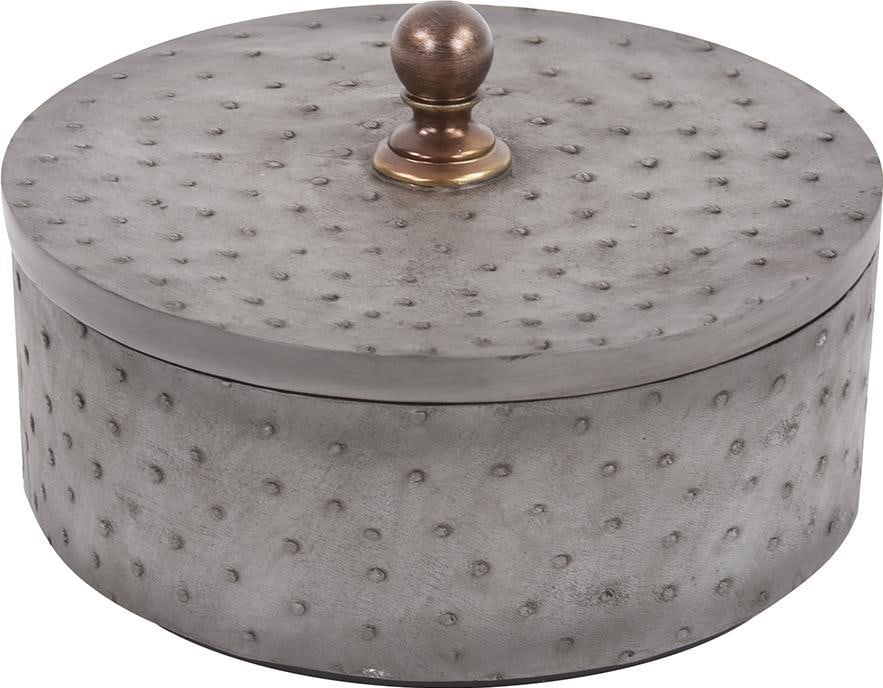 Howard Elliott Faux Ostrich Textured Round Box Contemporary Design: Howard Elliott Faux Ostrich Textured Round Box Contemporary Design Elevate your decor with this luxurious round box, designed in an elegant antique or vintage style. Perfect for storing small items, t