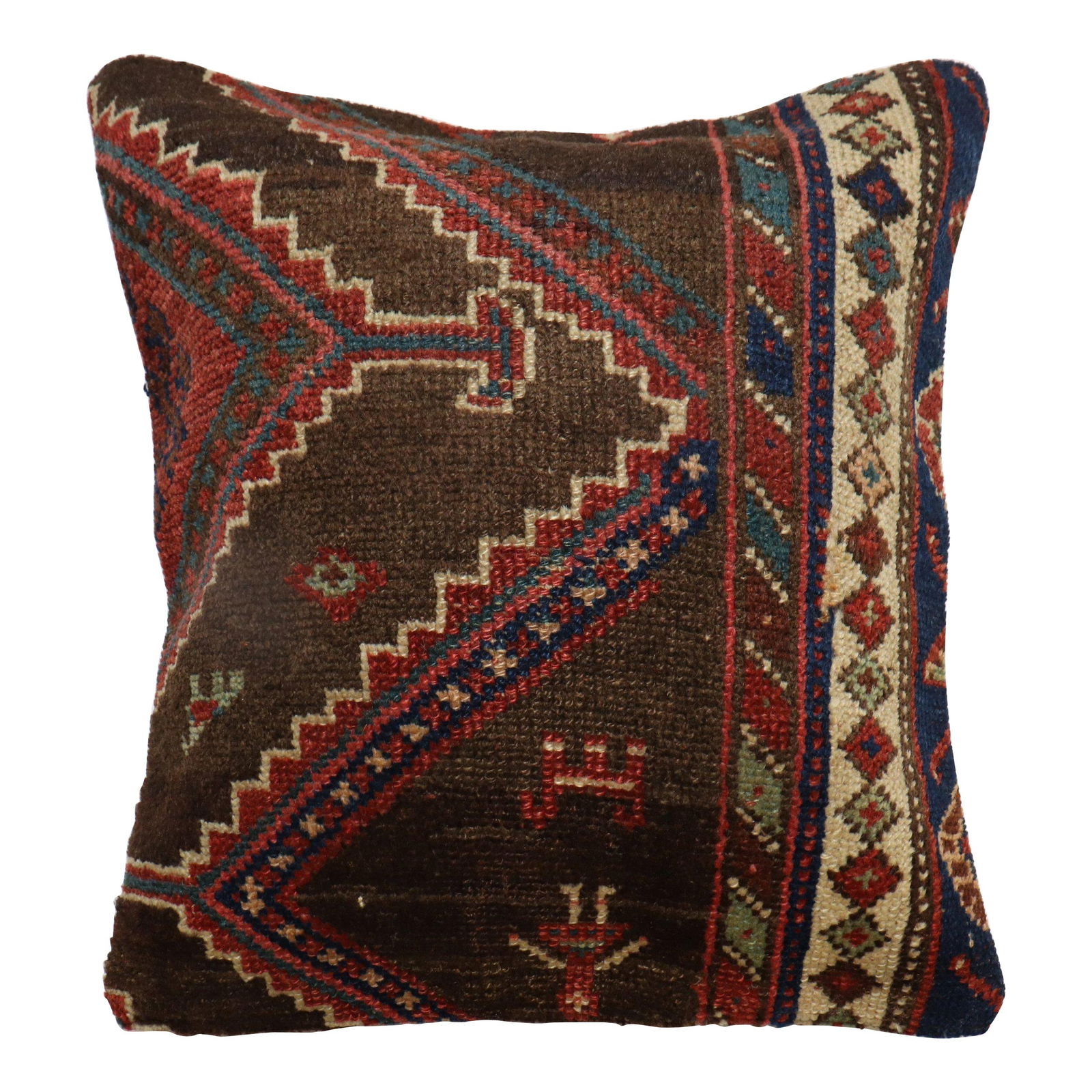 Tribal Persian Rug Pillow 20x20 Wool Antique Kurd Collection: Tribal Persian Rug Pillow 20x20 Wool Antique Kurd Collection Transform your space with this exquisite Tribal Persian Rug Pillow, crafted from an authentic early 20th-century Antique Persian Kurd Rug.